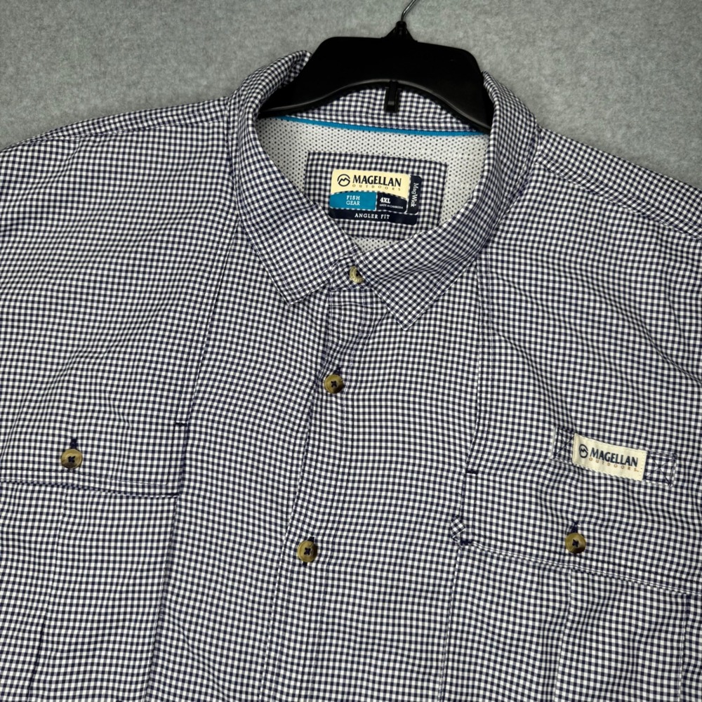 Magellan Fishing Shirt Mens 4XL Purple Gingham Plaid Vented MagWick Angler Fit